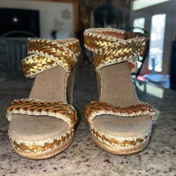 Tory Burch Espadrille Wedge Sandals Sz 38 - Picture 3 of 12